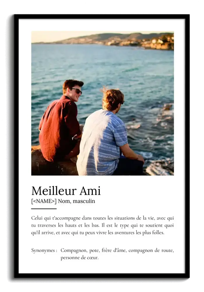 Affiche définition avec photo en bord de mer et cadre noir, cadeau personnalisé pour son meilleur ami
