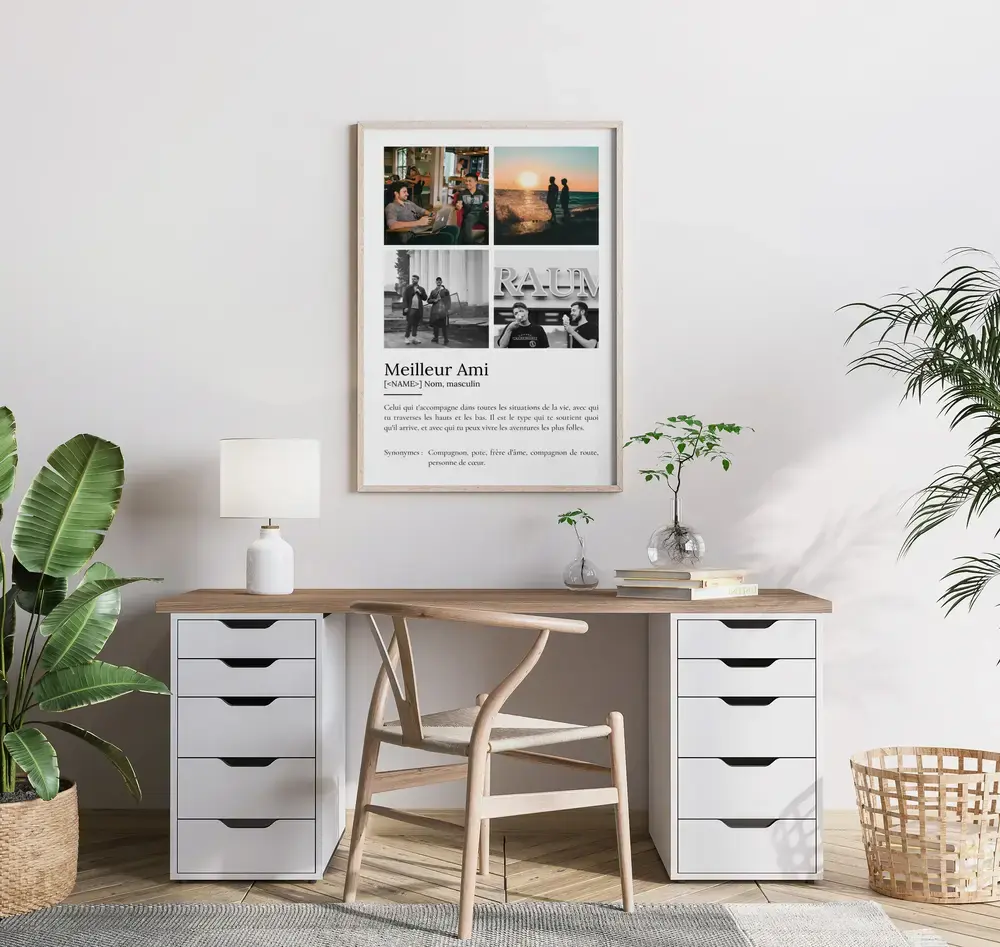 Affiche définition avec quatre photos au-dessus du bureau, cadeau personnalisé pour son meilleur ami