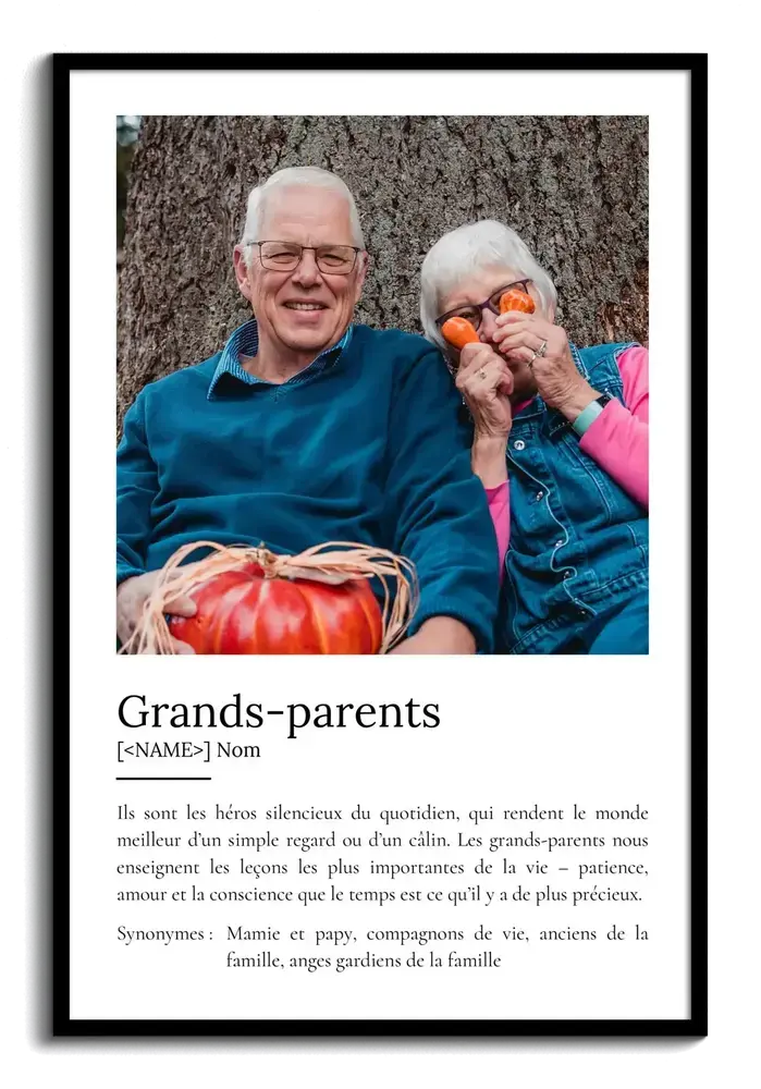 Affiche avec portrait et définition en cadre noir, une idée cadeau pour papi et mamie