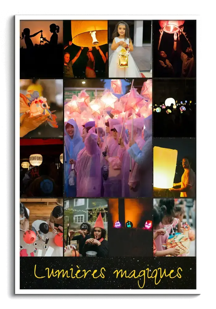 Collage photo de défilés aux lanternes en cadre blanc, une idée cadeau lumineuse pour les grands-parents