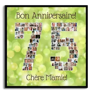 Créez votre collage photo chiffre 75 - anniversaire de Mamie fond vert festif personnalisé