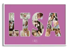 Collage Prénom Bébé en Photos - 6 Mois - Personnalisable Chambre Enfant
