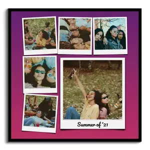 Collage rétro Polaroid personnalisable avec texte et fond dégradé vibrant