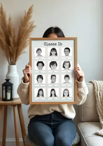 Collage rétro N&B classe personnalisable 12 enfants