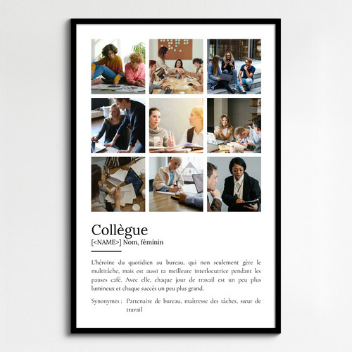 Poster Définition Personnalisé "Collègue" - Cadeau Unique avec Photo et Texte