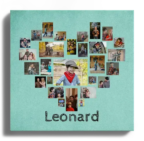 Création Collage Photo en Cœur - 28 Photos d'Enfant avec Texte Personnel