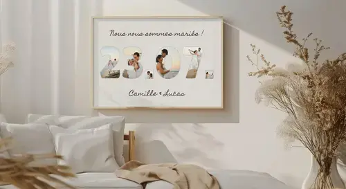 Date de mariage en photos - Collage personnalisée