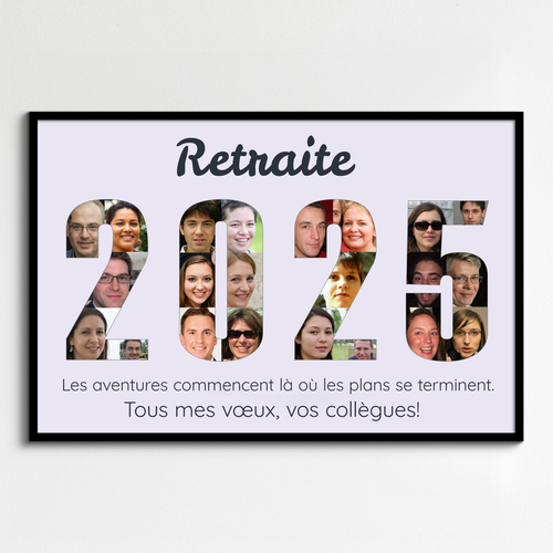 Fotocollage annee chiffre avec collegues pour retraite