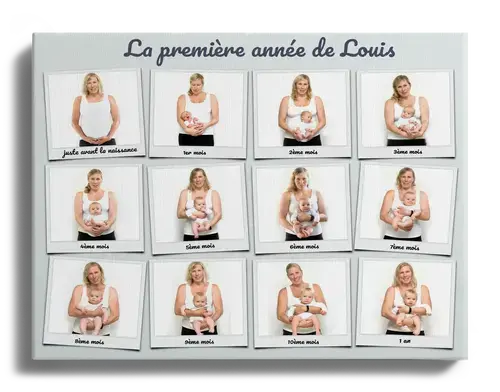 Premiere annee de bebe en serie de photos avec des etiquettes