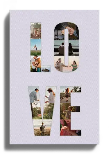 Collage photo avec mot LOVE en quatre lettres pour photos de famille