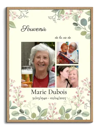 Souvenez vous de la defunte portrait fleuri avec trois photos