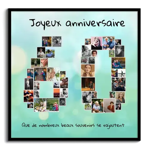 Collage numéro 60 personnalisée - Cadeau d'anniversaire ou retraite