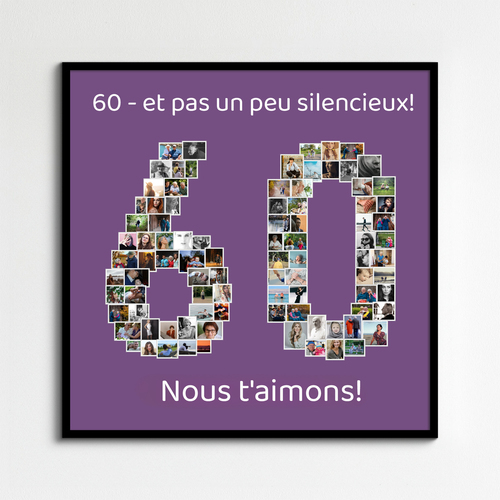 Collage numéro 60 personnalisée - Cadeau d'anniversaire ou retraite