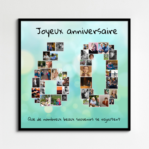 Collage numéro 60 personnalisée - Cadeau d'anniversaire ou retraite