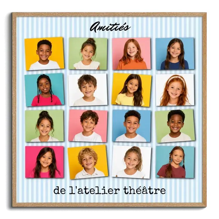 Photo de groupe avec photos d enfants en collage creer cadeau adieu enseignant