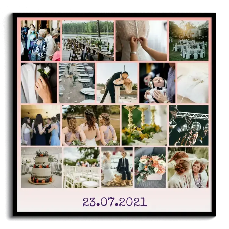 Photos de mariage en collage photo avec date en legende