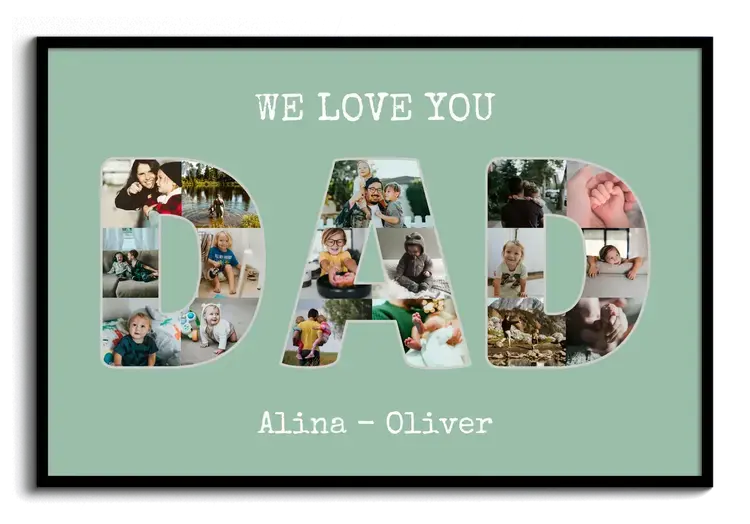 Cadeau photo personnalise Fete des Peres avec lettres DAD WE LOVE YOU