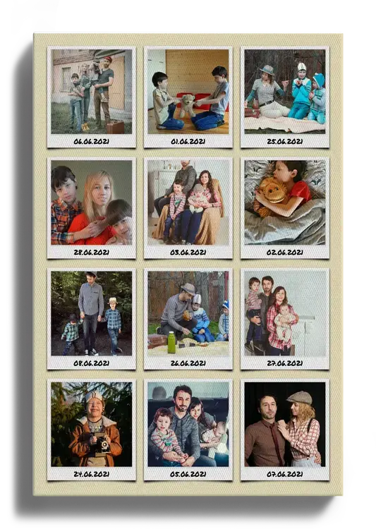 Mosaique photo comme grille avec photos polaroid etiquetees des vacances